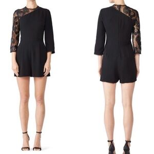 Shoshanna Marseille Romper Black Metallic Lace 3/4 Sleeve Elegant Classic Pocket